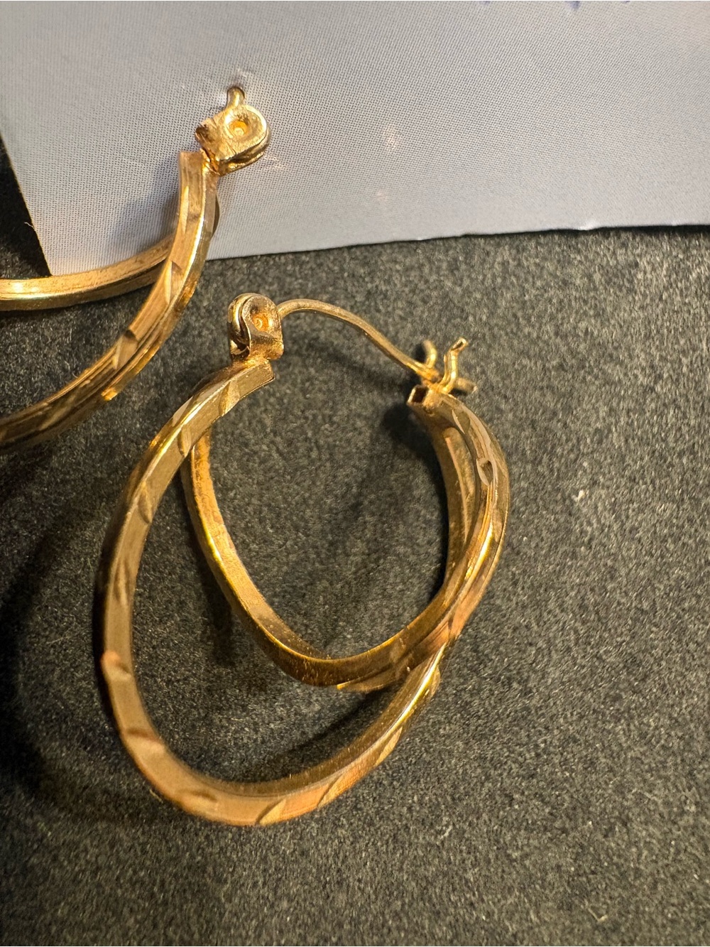 14K Gold Twisted Hoop Earrings - Double Ring Design - Picture 2 of 2